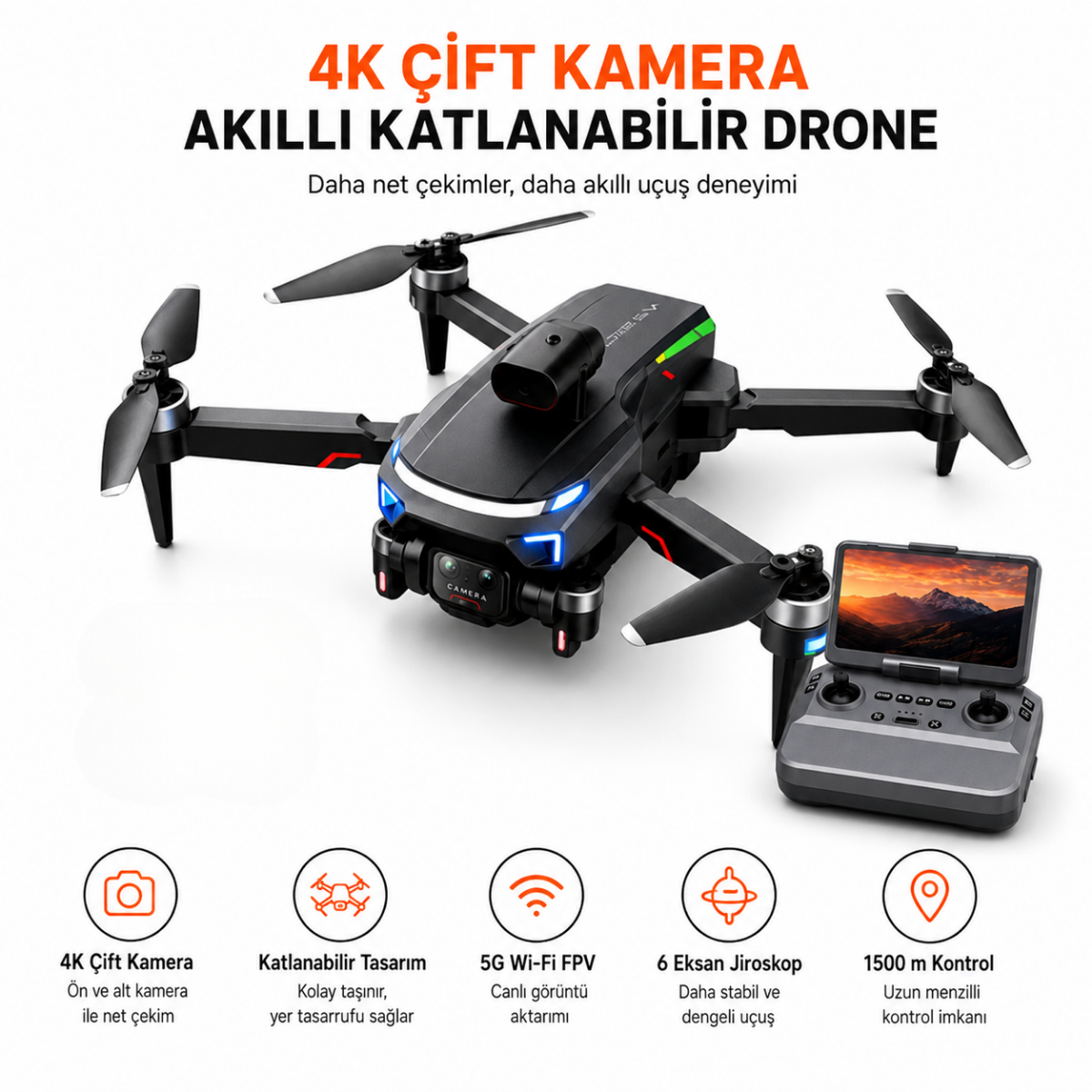 HD Kameralı Ekranlı Kumandalı Katlanabilir Drone